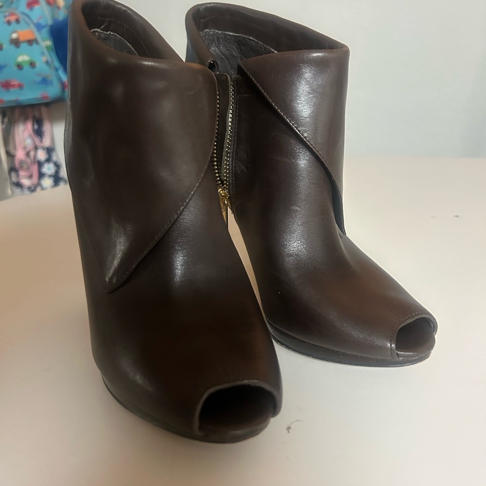 Michael Kors Kendra Dark Brown Peep-Toe Ankle Booties